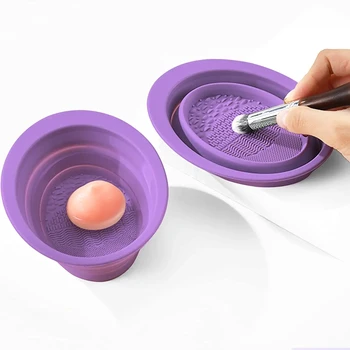 New Silicone Make Up Cleaning Brush Scrubber Bowl,Foldable Portable Makeup Brush Pad