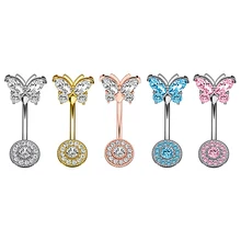 10Pcs/Set Butterfly Belly Rings Zircon Stainless Steel Butterfly 14G Sexy Navel Belly Button Ring Women Body Piercing Jewelry