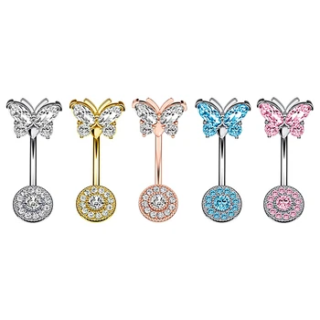 10Pcs/Set Butterfly Belly Rings Zircon Stainless Steel Butterfly 14G Sexy Navel Belly Button Ring Women Body Piercing Jewelry