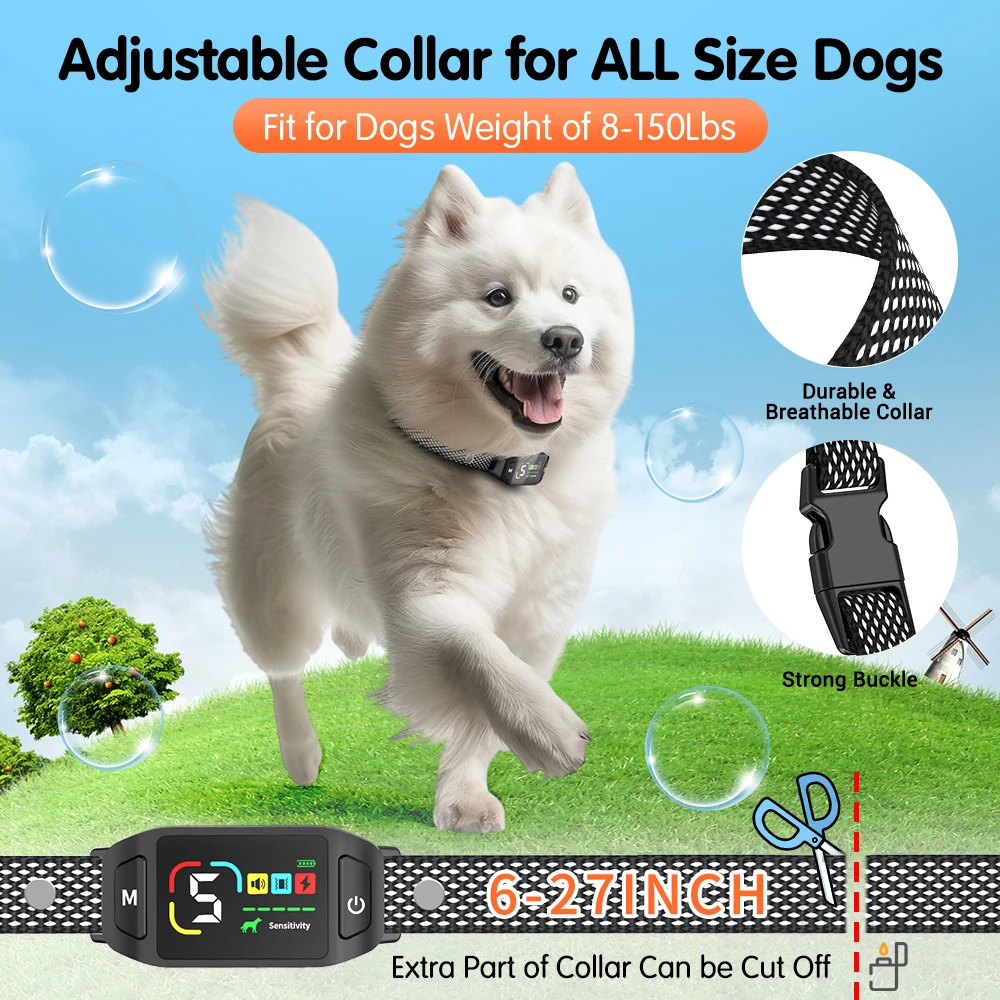 High Sensitivity Color Screen 4 Working Modes Vibration Shock Safe Anti Bark Device Stop Barking Training Bark Control Collar