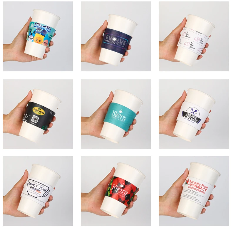 12 oz Disposable Custom Printed Logo Kraft Paper Coffee Cup Sleeve With Logo Biodegradable