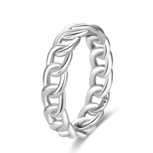 925 Sterling Silver Cuban Link Ring Rhodium 18K Gold Rose Gold Plating Options Women's Chunky Chain Band Comfort Fit