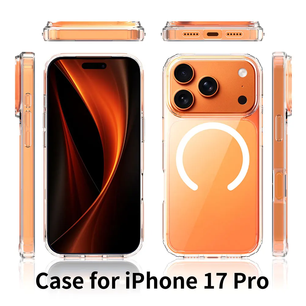 product wholesales 15mm clear magnetic phone case for 17 series anti scratch strong n52 magnet attraction mobile case for iphone 17 pro-2