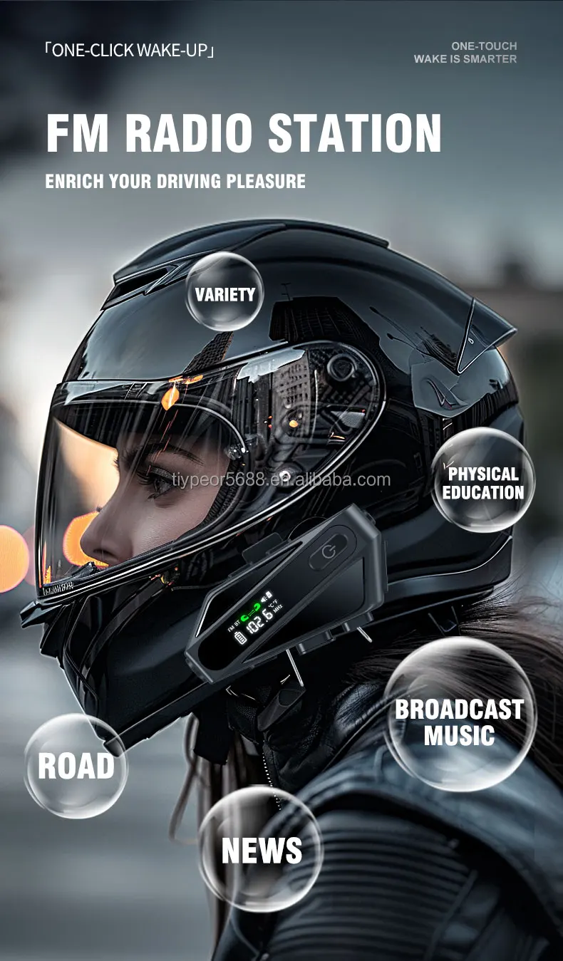product tiypeor motorcycle helmet bt walkie talkie headset cvc noise reduction oneclick wake up voice assistant led lighting fm function-5