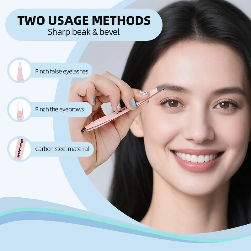 New Design Double-Ended Slanted Lash Tweezers Pink Eyebrow Eyelash Extension Tweezers with Fiber Tip Metal Material H554486866809410594d5588bc0c9965cJ