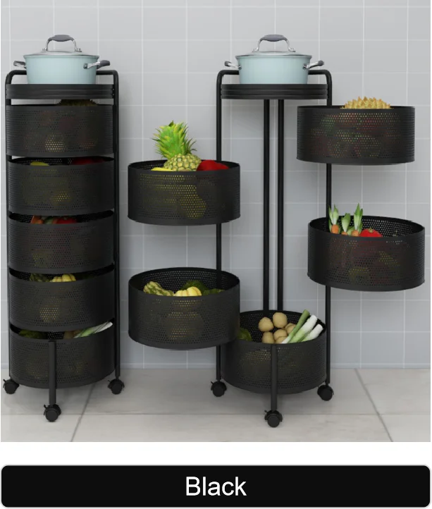5 Layers Kitchen Multi-Layer Rotating Trolleys Living Fruit Vegetable Storage Rack