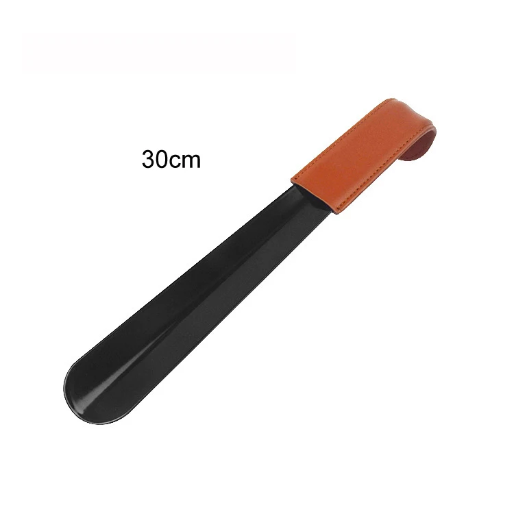 Comfortable Black Stainless Steel Luxury Shoehorn With Leather Handle 42cm