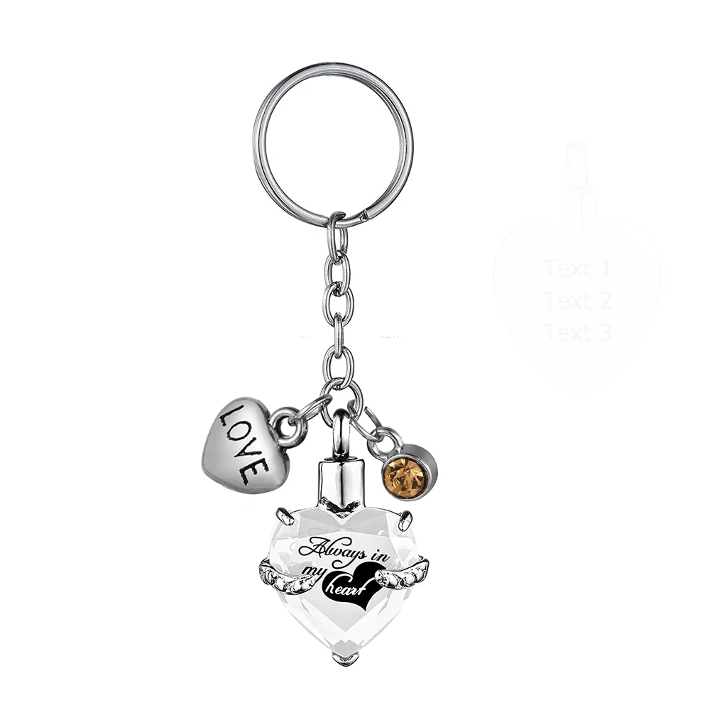Heart with Birthstone and Love Pendant Memorial KeyChain Cremation Urn for Ashes Jewelry to Men Women - Always in my heart