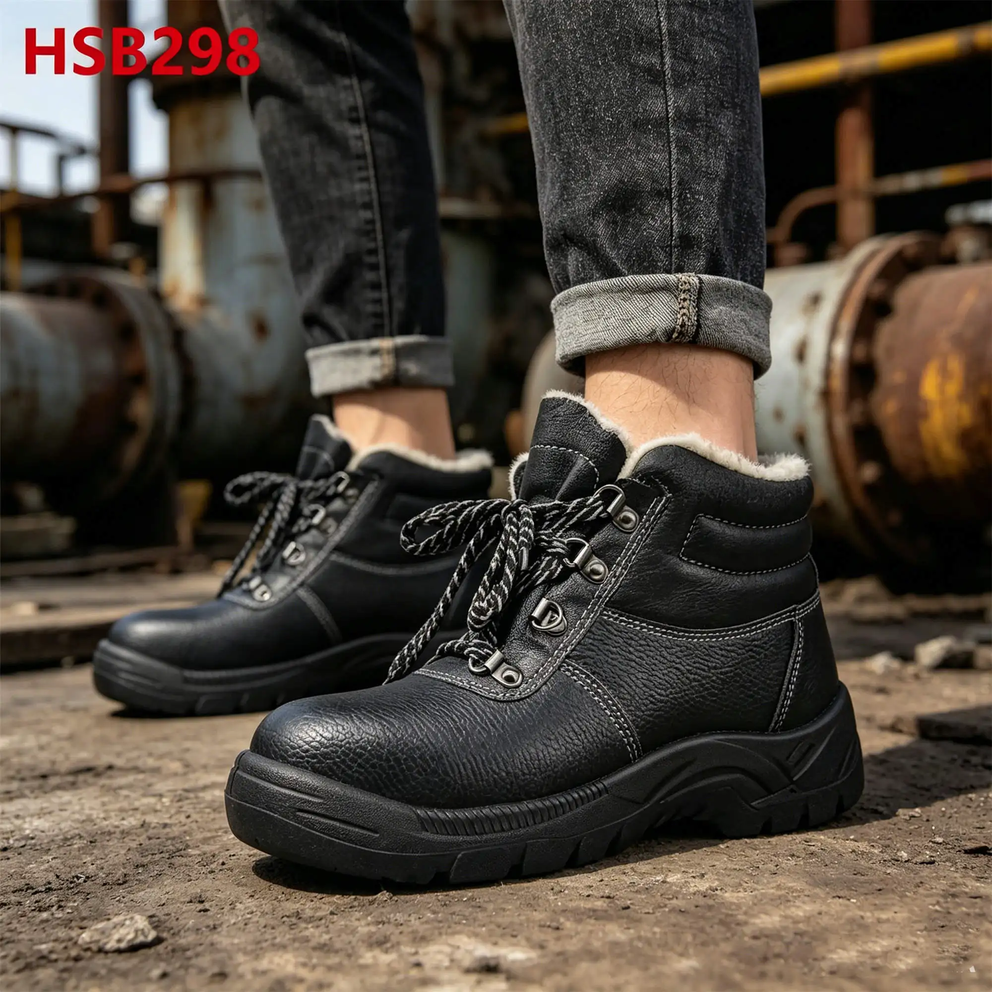 ZYF,Construction in Cold Keep Warm Wool Lining Winter Safety Footwear Anti-scratch Quality Embossed Leather Work Boots HSB298