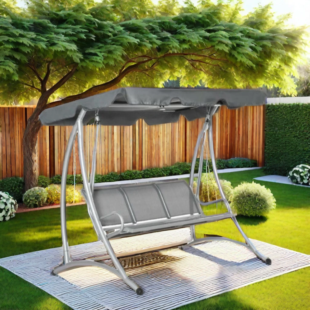 Modern Style Three-Person Steel Swing Chair with Canopy Cover for Patio  Porch Park School Bathroom or Hall Use