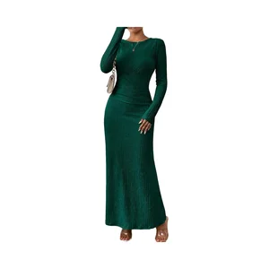 Women's Formal Ruched Pencil Bodycon Dress O-Neck Long Sleeve Midi Length Floral Solid Eco-Friendly Breathable Natural Waist All