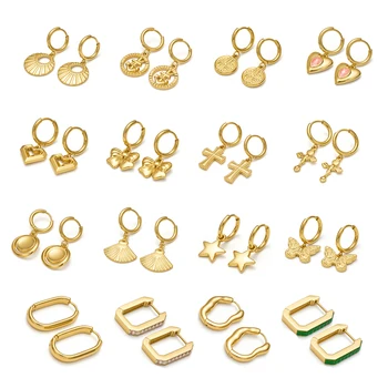 Stainless Steel 316L Hoogie Earrings Resin Design Ear Hoops Zircon Paved Earring 18K PVD Gold Plating Geometric Hollow Jewelry