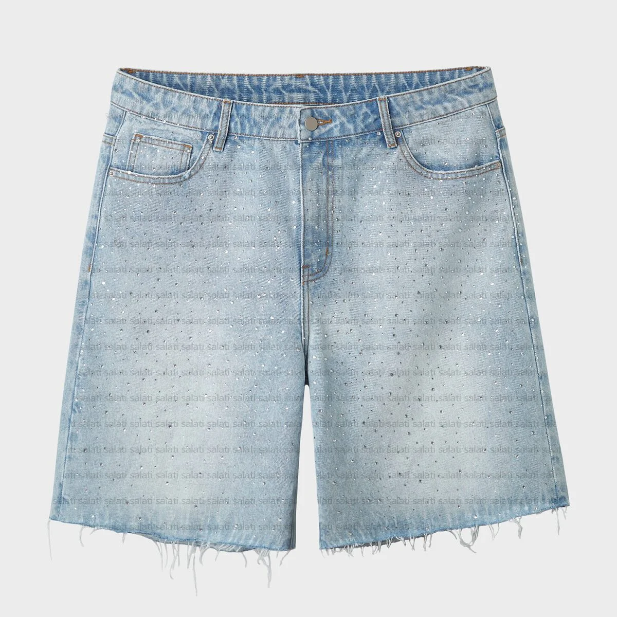 Jorts Manufacturer Custom Oversized Cotton Vintage Blue High Waist Rhinestone Acid Wash Baggy Trousers Jeans Denim Short for Men
