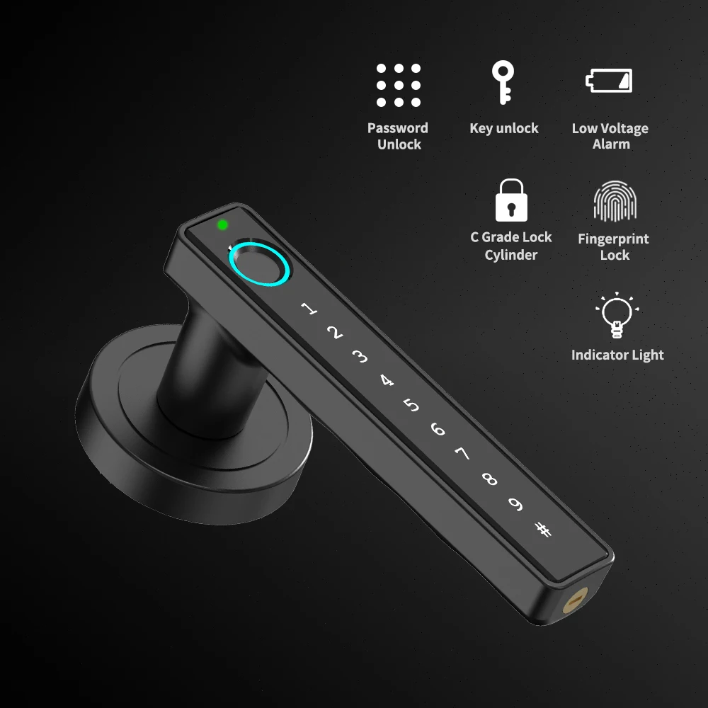 Double Latch High Quality Hardware Smart Fingerprint Digital Key Number Electronics Bedroom Home Wood Door Lock