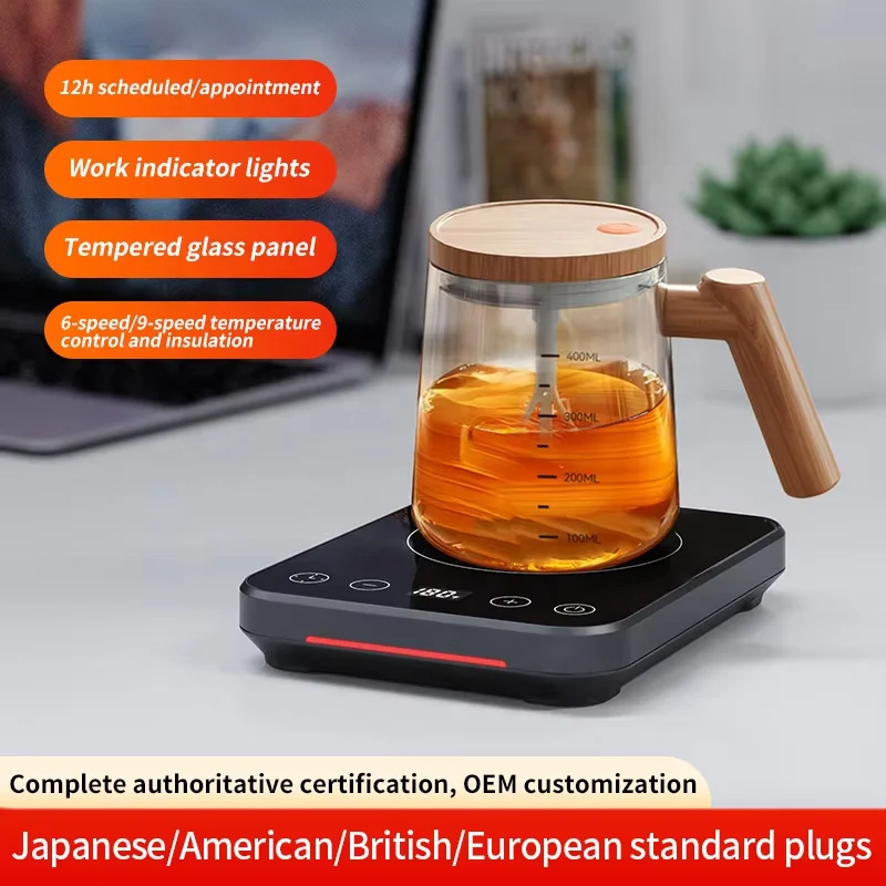 ブラック スマートカップヒーターパッド 調節可能なサーモスタット式飲料ウォーマー タイマー・温度表示付き 2