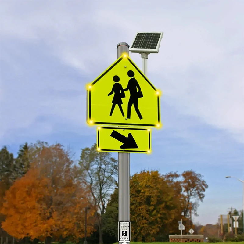 Custom LED Aluminum Traffic Warning Light Sign Solar School Zone Safety Sign for Traffic Awareness