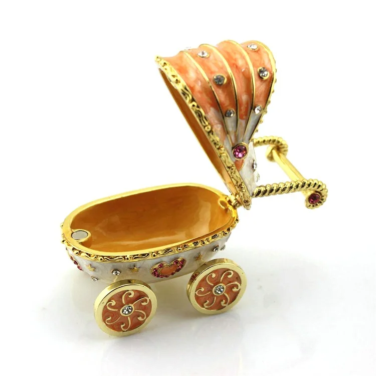 Mothers Day Gifts Funny Baby Carriage Stroller Metal Jewelry Trinket Box Hinged Trinket Box For Mother For Women