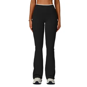 High-Waisted Micro-Flared Sports Pants Quick-Dry & Breathable Nude Long Pants with Color-Blocking for Running Fitness & Yoga