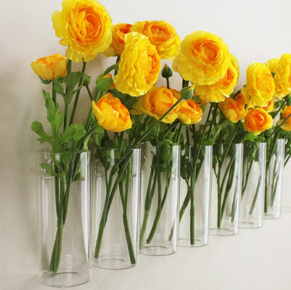 Modern Simple Style Cylinder Shape Wall Hanging Glass Flower Vases  Decorative Planter Glass Flower Pot for Home Wall Decor