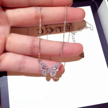 Idun Jewelry Women Elegant Gold Silver Plating Stainless Steel Butterfly Necklace Crystal Rhinestone Butterfly Necklace