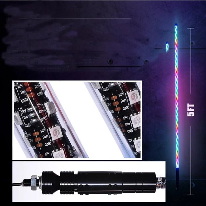 Remote Control Antenna Accessories RGB 360 Degree Spiral LED Whip Light for UTV Off Road Vehicle ATV Car