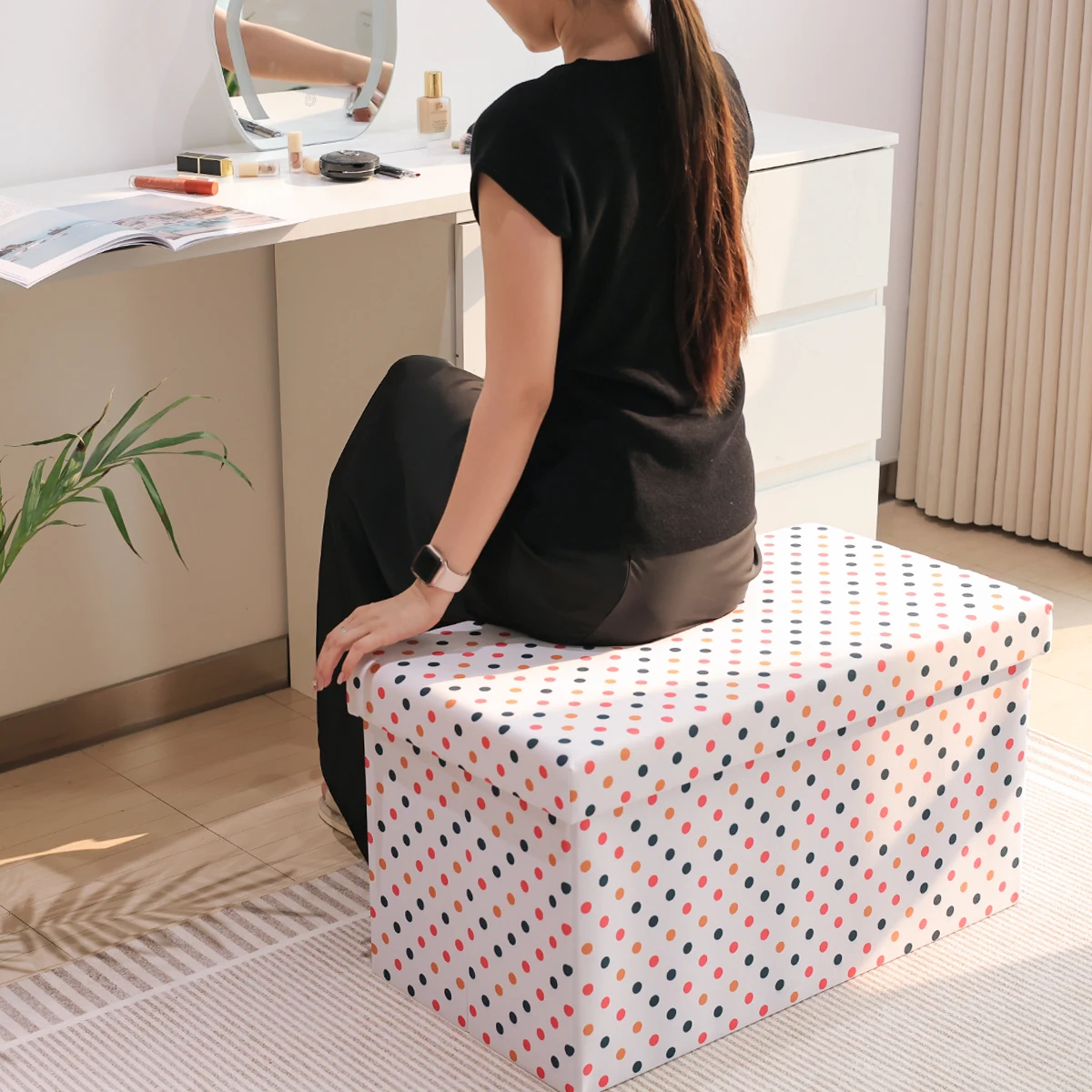 2025 Ottoman With Storage Living Room Furniture Modern Folding Storage Ottoman