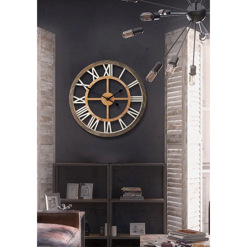 European Modern Creative Map Pattern Wall Clock Big Large Wooden Crafts Wall Hanging Contemporary Wall Mounted Clock