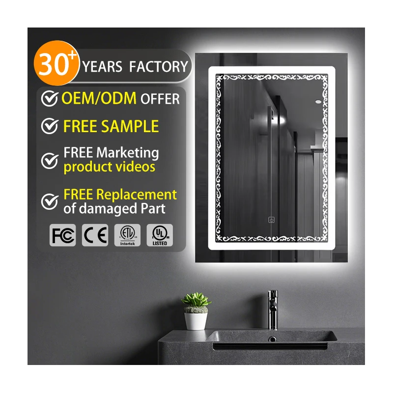 Wholesale Hotel Wall Mounted Mirror Customized Tempered Smart Mirror Bright Led Bathroom Mirror With Motion Sensor for Hotel