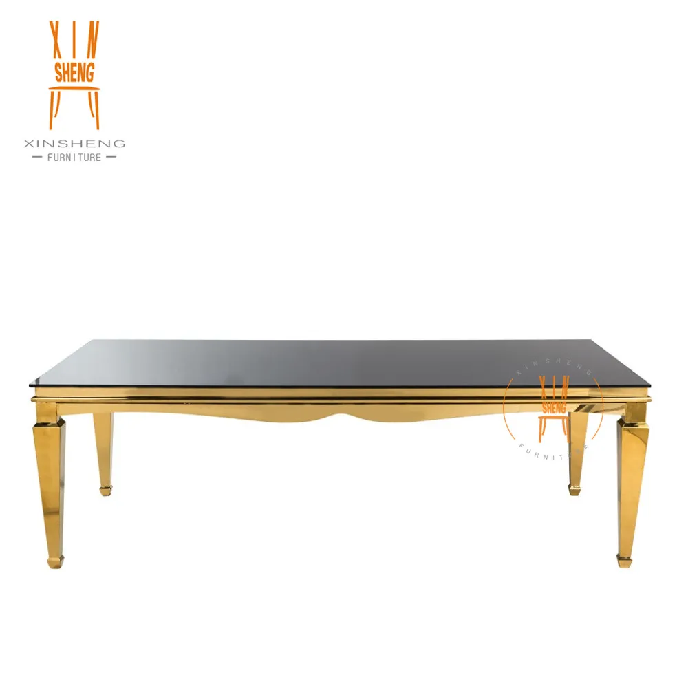 New Design Mirror Glass Top Stainless Steel Wedding Rectangle Dining Table