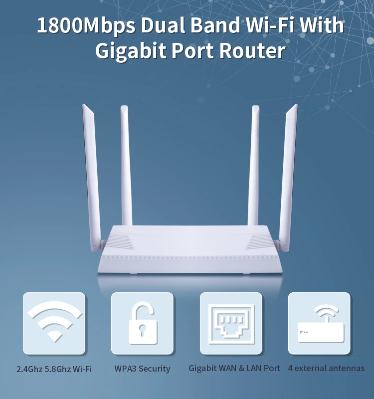OEM/ODM Gigabit 5G Wireless Router Dual Band Antennas WIFI 6 AX1800M ...