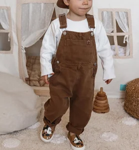 Classic Gold Vintage Print Kids Overalls 100% Twill Cotton Corduroy Boys Pants & Trousers for Baby & Toddlers