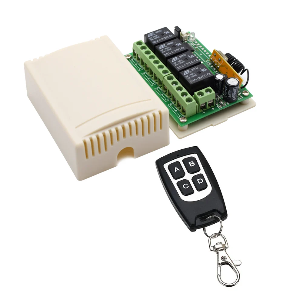 24V 4CH Channel Relay 4-Key RF Remote Control Switch Transmitter Receiver 