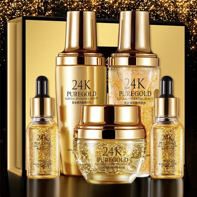 Women facial kit face moisturizing gold glowing whitening skin care set custom logo 24k gold anti-aging skin care gold set (new)