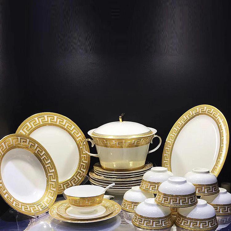 New Design Luxury  Dinnerware Sets Hand Printing Dinner Ware Bone China Dinner Sets