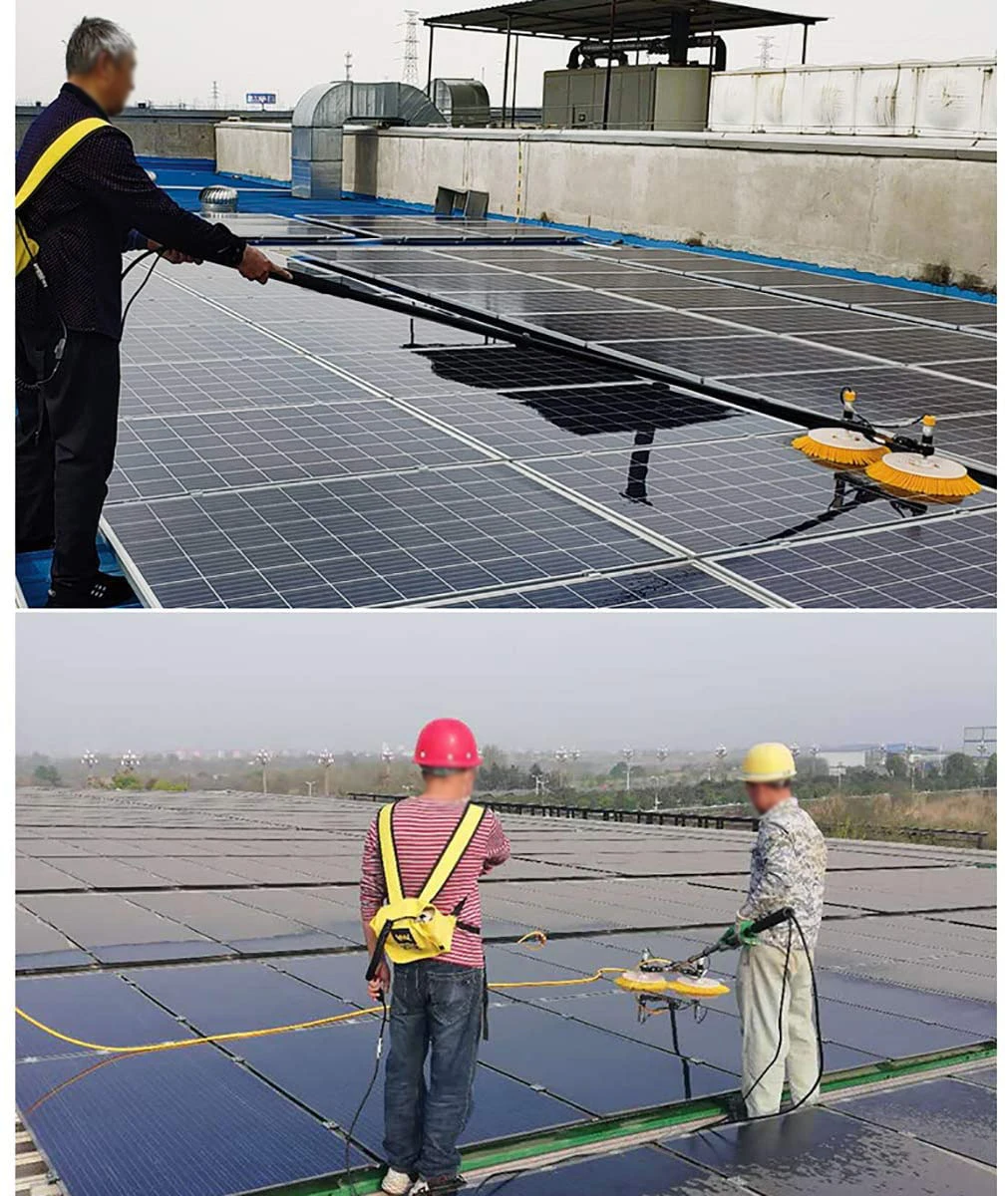 Yellow Photovoltaic Solar Panel Cleaning Brush With Motor Double Disc