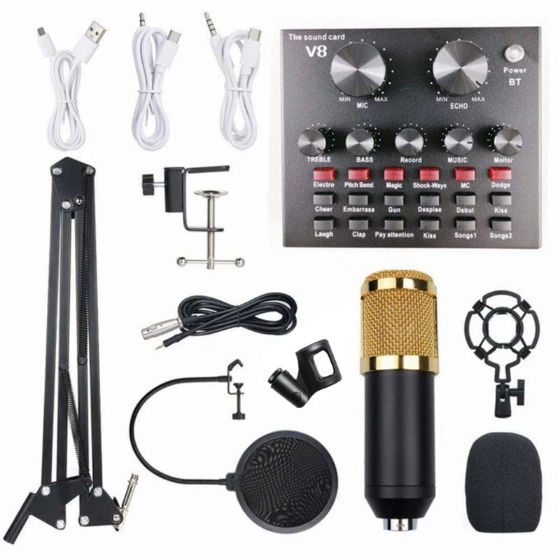 V8 Audio USB sound cards for mobile phone computer with microphone Live Ktv Karaoke equipment Bluetooth BM 800 Studio set