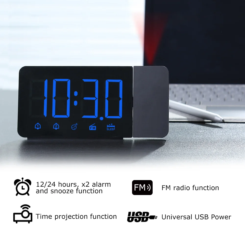 Alarm Clock LED Large Digital Projection Wall Table Snooze FM Radio USB Nightlight Clocks Watch Home Decor Boxing Alarm Cock