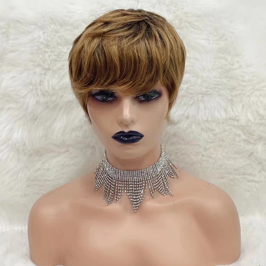 Factory Outlet Pixie Cut Ombre 1B30 Human Hair Wig Machine Made Cheap Pixie Cut Short BOB Human Hair Wigs