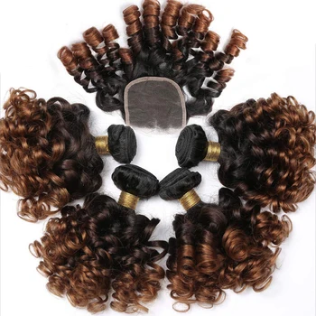 Uniky Factory Price Human Hair Bundles 1B/4/30 Colored Hair Bundles With Closure Bouncy Curly Hair Weaving For All Women