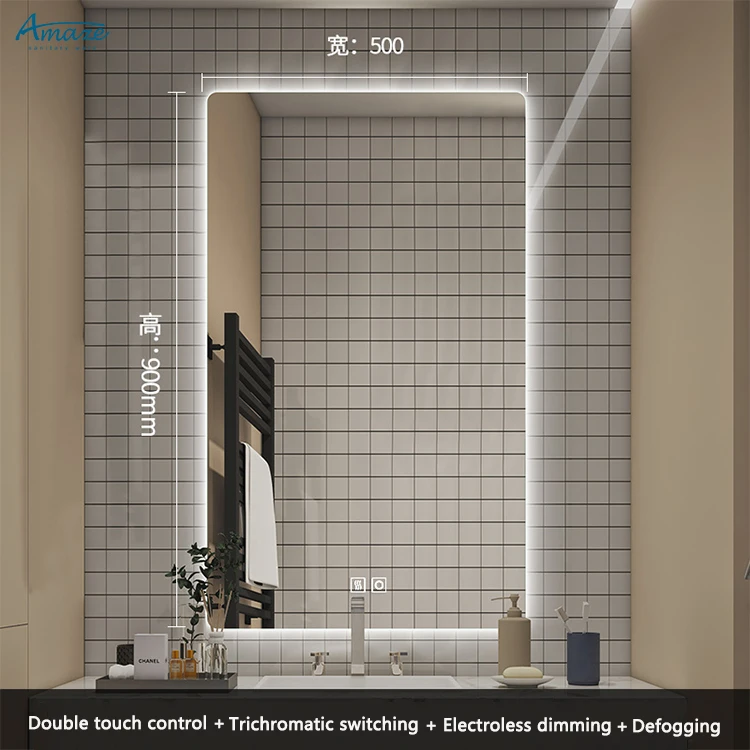 Modern bath smart mirror toilet wall dimming defogger rectangle bathroom mirror with led supplier