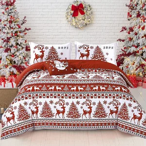 Red Deer Tree Snow Flake Pattern 3D Printing Luxury Comforter Bedding Christmas Duvet Cover Set