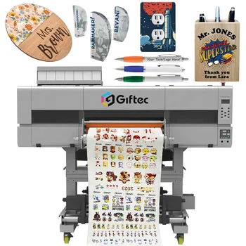 Giftec Automatic Roll to Roll Uv Inkjet printer Digital UV DTF Label Printer Transfer embossed Sticker to Mug Mobile Case wood