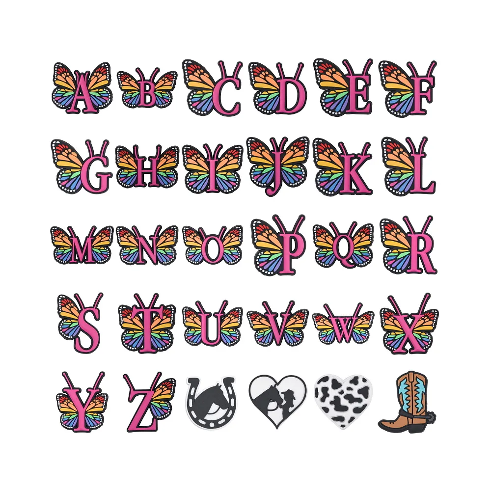 2023 Messi custom rubber shoe buckles and accessories butterfly letters croc charm designer charms for diy croc new years gift