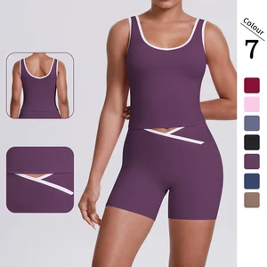 New High Waist Yoga Sports Kit Breathable Gym Clothing 2-Piece Tank Top Short Set Solid High-Waist Sportswear for Fitness Sports