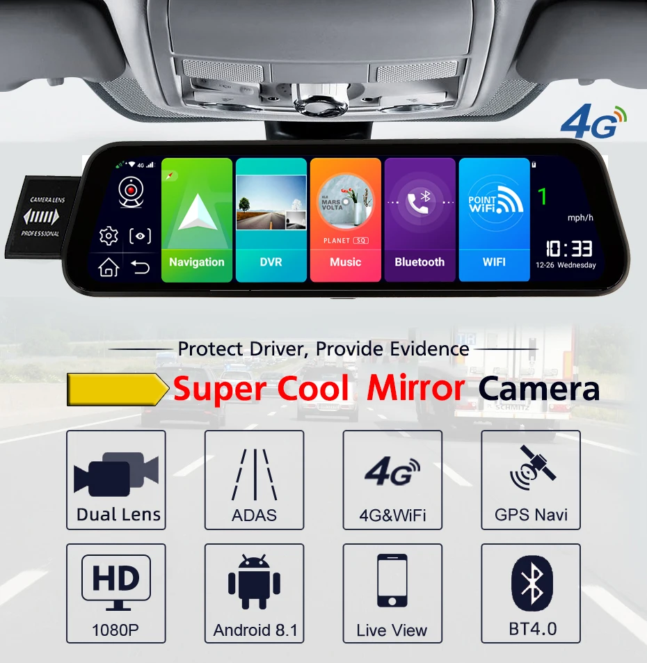 Special Car DVR Camera rear mirror Android 8.1 GPS WIFI Bluetooth ADAS Dash  Cam