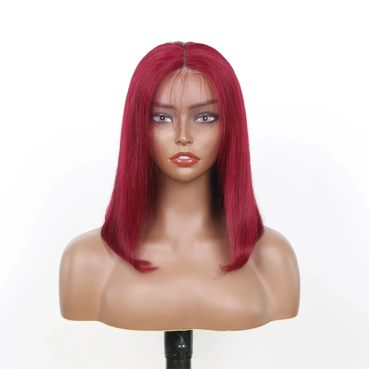 Burgunder Lace Front Echthaar Bob Perücke Remy Haar Vorgestylt_voghion.com
