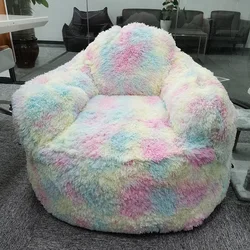 Custom faux fur bean bag sofa cover sofa foam sponge cushion cover giant plush rainbow sofa