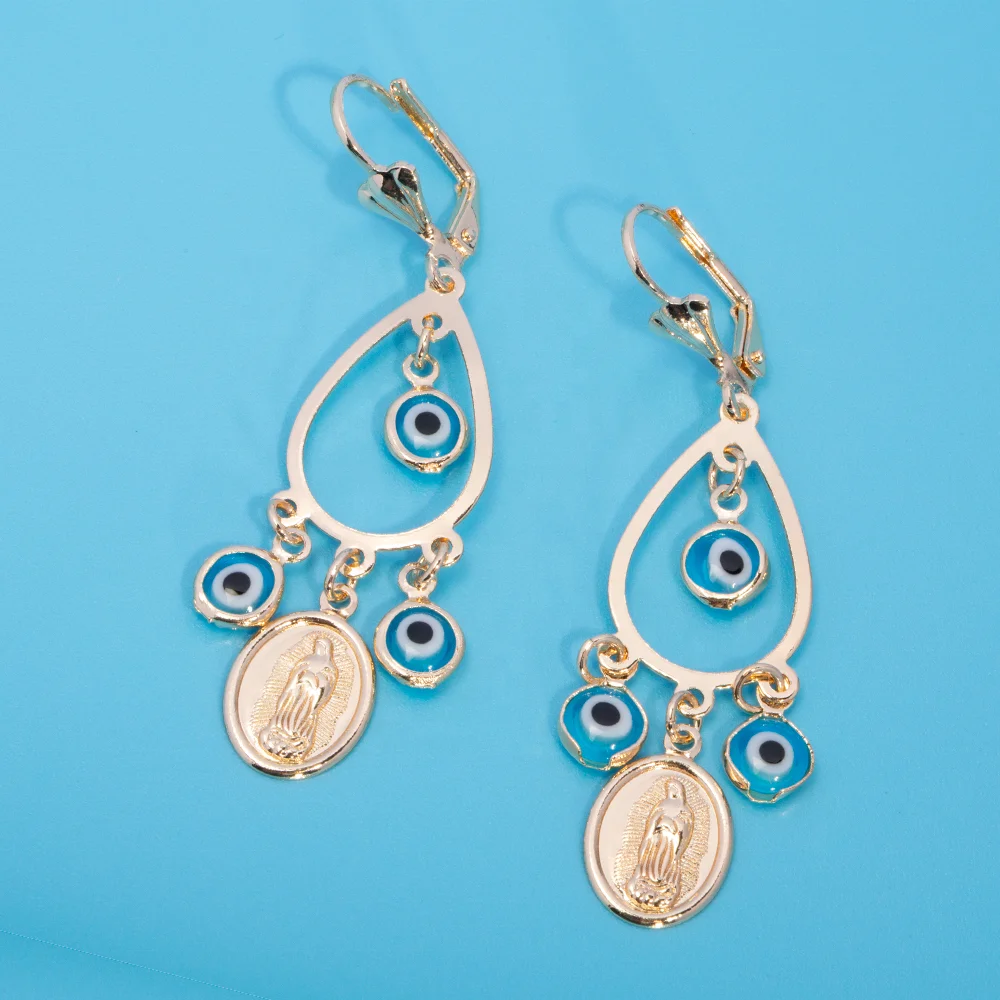 JML Women Gold-Plated Religious Design Drop Brass Virgin Mary