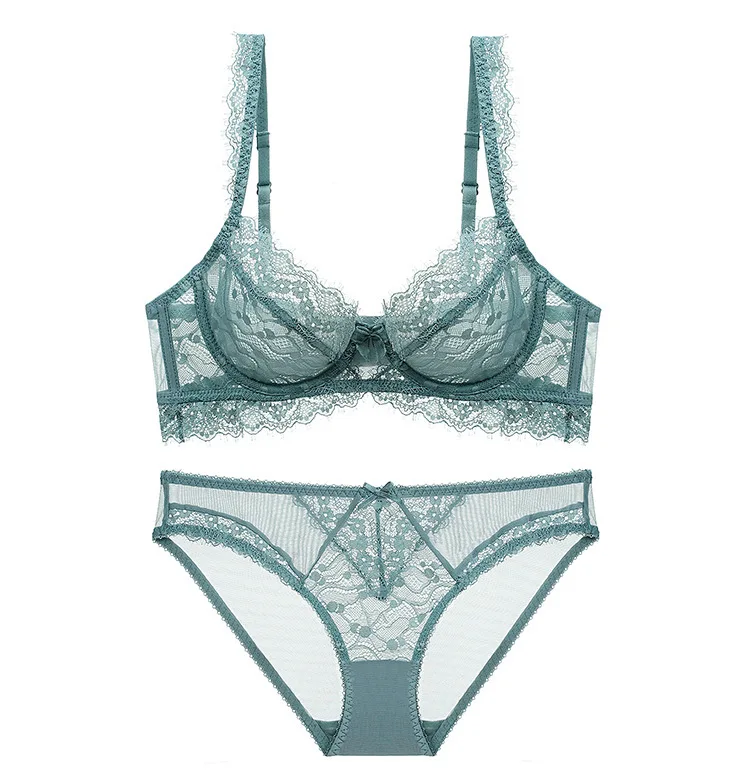 Plus Size Bra and Panty Sets for Women Underwire White Ultra Thin Sexy See  Through Bras Lingerie Set (Color : Green, Size : 80/36C)