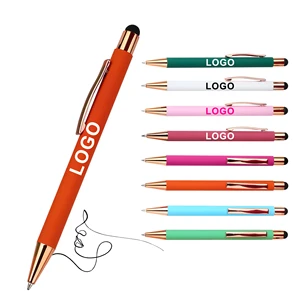 2-in-1 Screen Stylus Mobile Phone Metal Aluminum Ballpoint Pen Wholesale Customized Logo Personal Advertise for School Gifts
